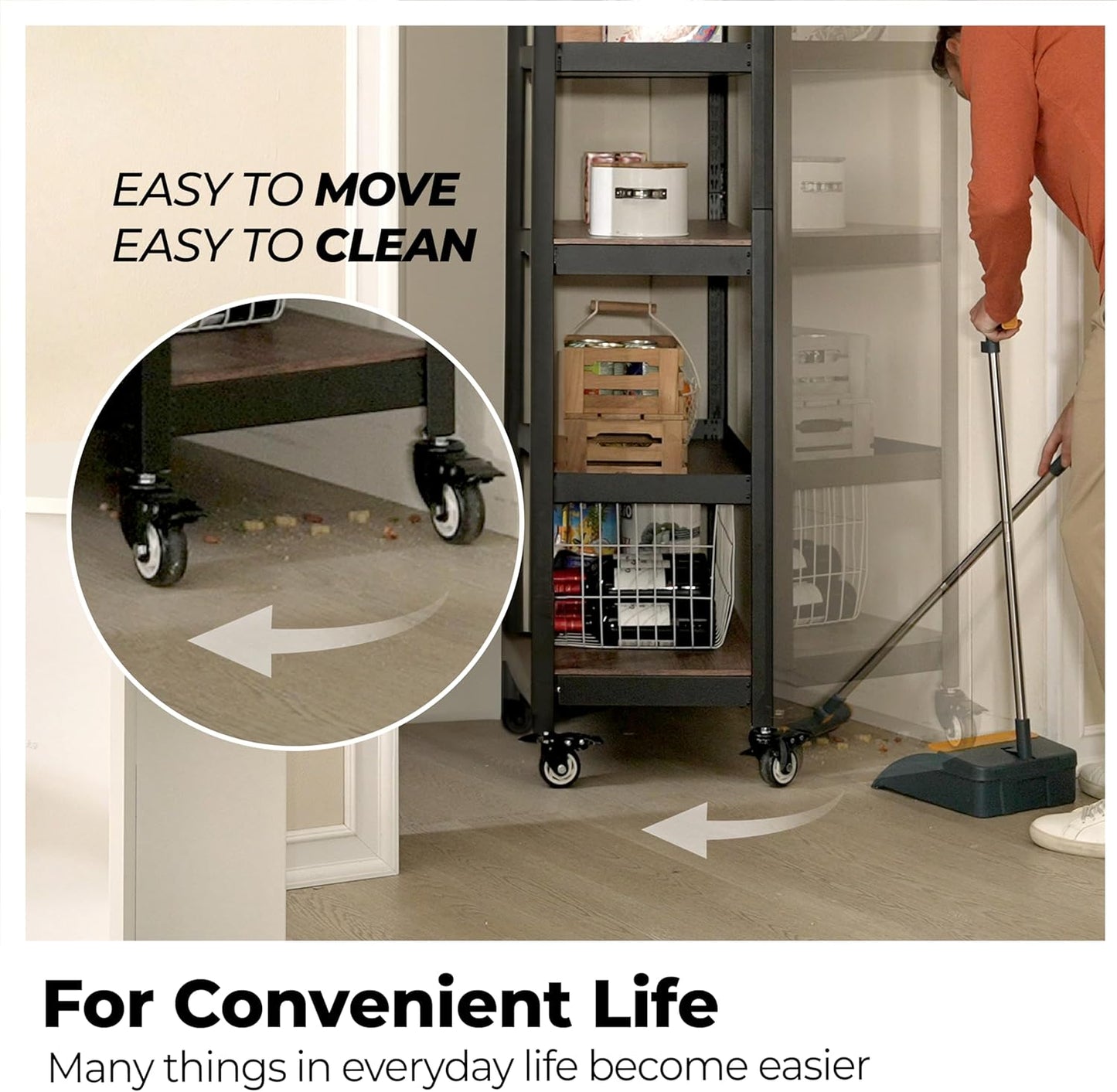 HOMEDANT House 5-Tier Metal Rolling Cart Shelf Rack Casters Heavy Duty Wheel Shelving Unit Adjustable Utility Storage Shelves Organizer Shelf Kitchen Garage 24.4" W x 16.5" D x 62.2" H 10Pack