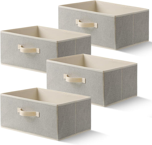 Storage Baskets, 15.7-Inch Woven Fabric Bins, Storage Cubes with Reinforced Handles, Organizer Bins for Closet Shelves, Foldable, for Toys, Clothes, Natural Beige (4PCS/Beige-15.7*11*7.8inch)