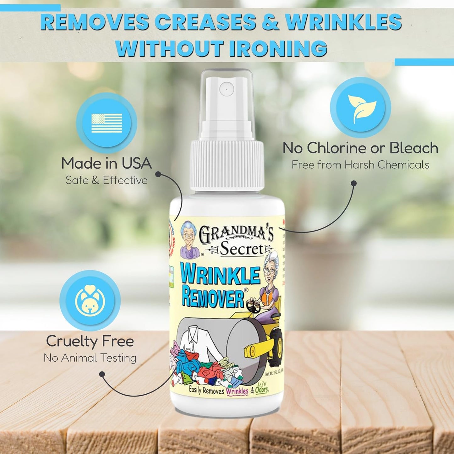 Grandma's Secret Wrinkle Remover Spray - Easily Removes Wrinkles & Odors - Wrinkle Release, Fabric Refresher Spray, Chlorine, Bleach and Toxin-Free - 3 Ounce