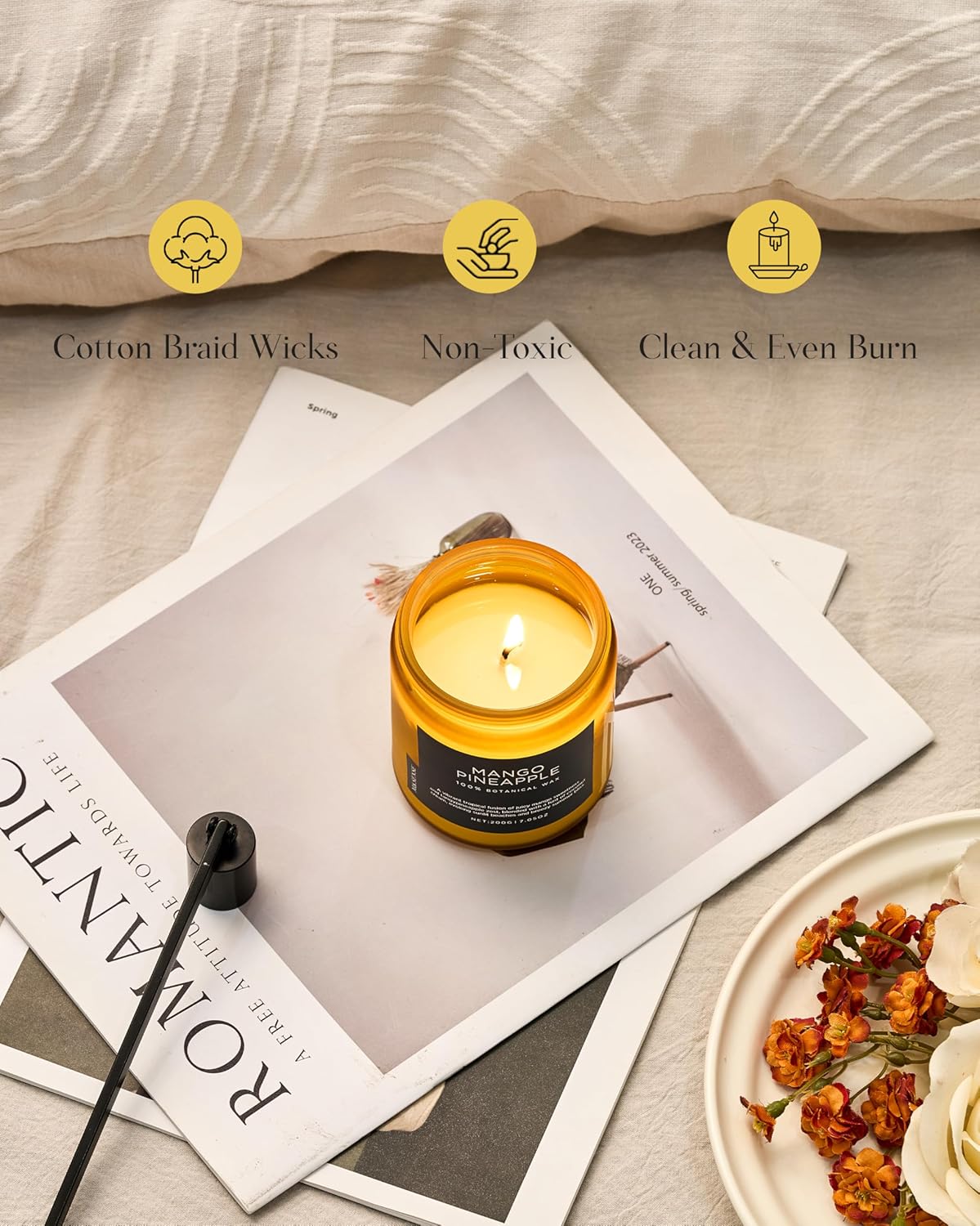 M&SENSE Mango Pineapple Tropical Scented Candle, 7.05oz Non Toxic Natural Soy Wax 50 Hours Long Lasting Burn Fruit Scent Summer Gifts for Housewarming, 2 Wick Aromatherapy Candle for Women Men