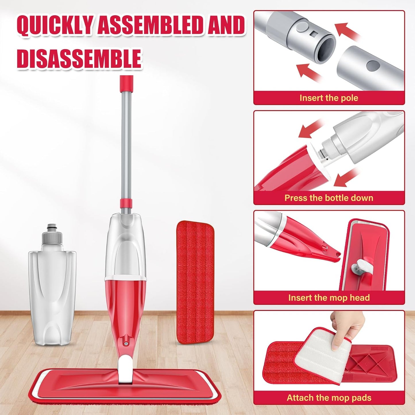 Spray Wet Mops for Hardwood Floor Cleaning: EXEGO Microfiber Dry Dust Spray Mop with 3 Washable Pads fit for Swiffer PowerMop - Wet Jet Mop Flat Floor Mops with Sprayer for Wood Laminate Ceramic Tiles