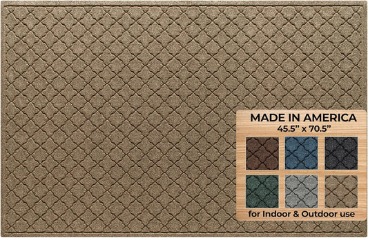 WaterHog Heavy Duty Doorway Mat, 4' x 6', Made in USA, Durable & Skid-Resistant Entryway Mat, Water-Trapping, Indoor/Outdoor Decorative Floor Covering, Cordova Collection, Khaki/Camel
