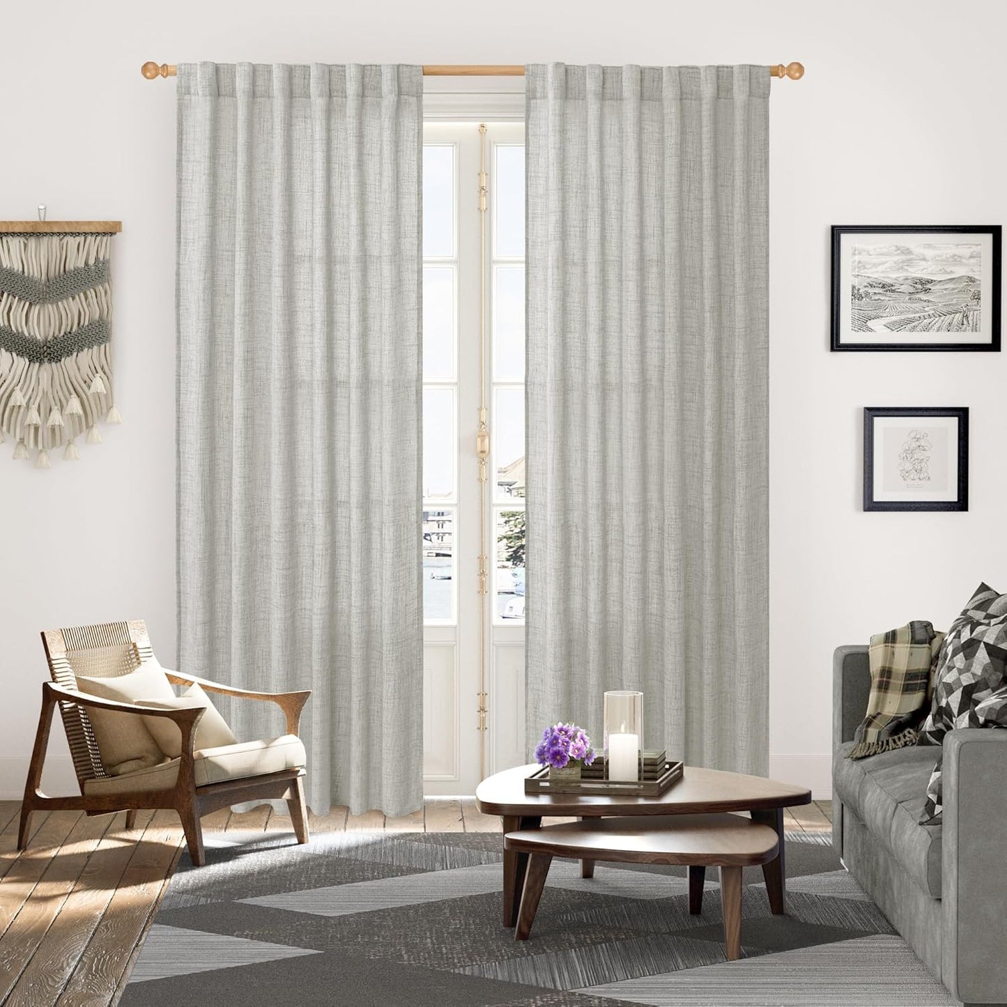 YoungsTex Light Grey Linen Curtains 80 Inch Length for Living Room, Light Filtering Semi Sheer Window Drapes Rod Pocket Back Tab Curtain for Bedroom Dining Office Farmhouse, 2 Panels, 52 X 80 Inch