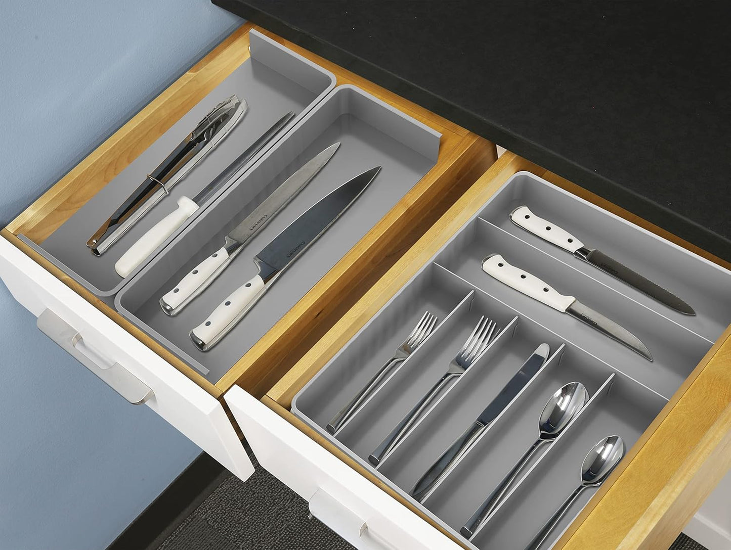 Simple Houseware Expandable Kitchen Drawer Flatware Organizer, Gray – Adjustable Cutlery Tray with 9 Compartments for Utensils and Silverware