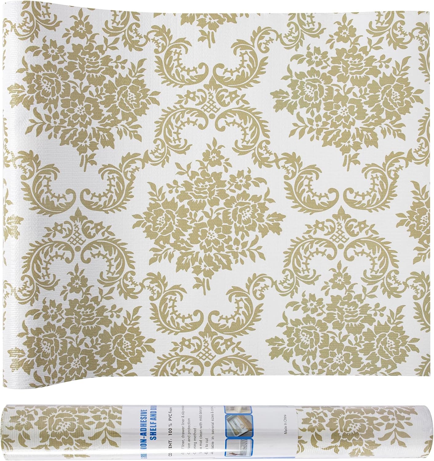 12 x 360 Inch Gold Shelf Liner for Kitchen Cabinets Non Adhesive Kitchen Drawer Liner, Waterproof Shelf Liner Durable Anti-Slip for Kitchen Cabinets Shelf Liner