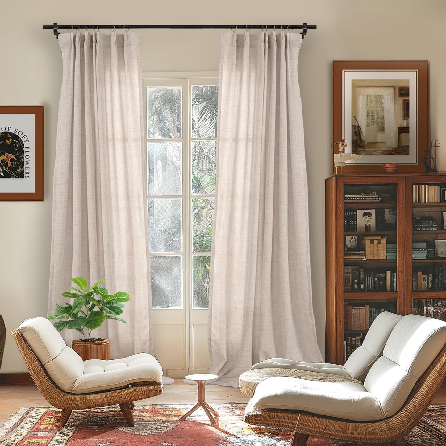 YoungsTex Pinch Pleated Linen Curtains 102 Inch Length 2 Panels Light Filtering Textured Window Drapes for Living Room Bedroom Sliding Door Back Tab, 40 X 102 Inch