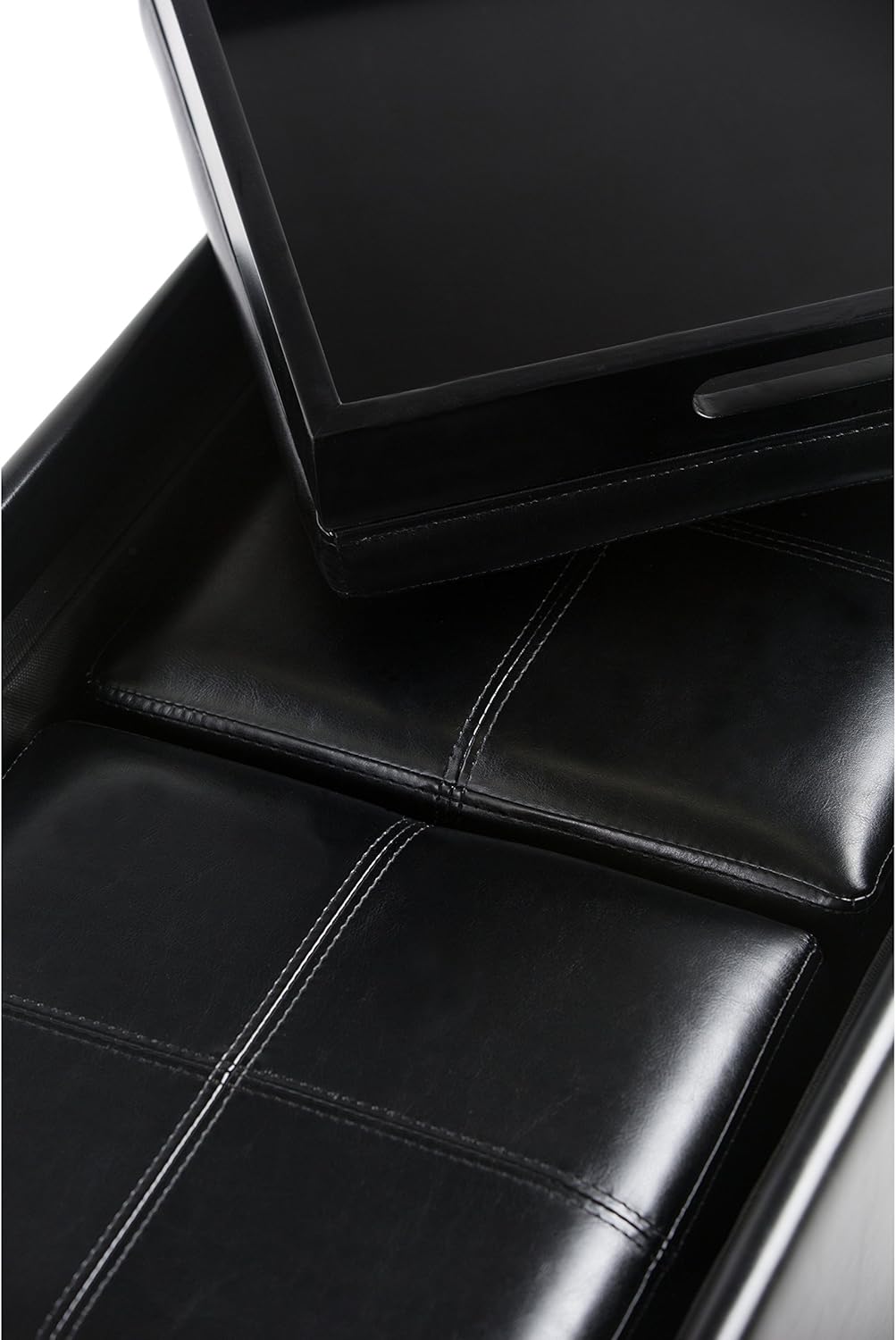 SIMPLIHOME Avalon 35 inch Wide Contemporary Rectangle 5 Pc Storage Ottoman in Midnight Black Vegan Faux Leather, Assembled, for the Living Room, Entryway and Family Room