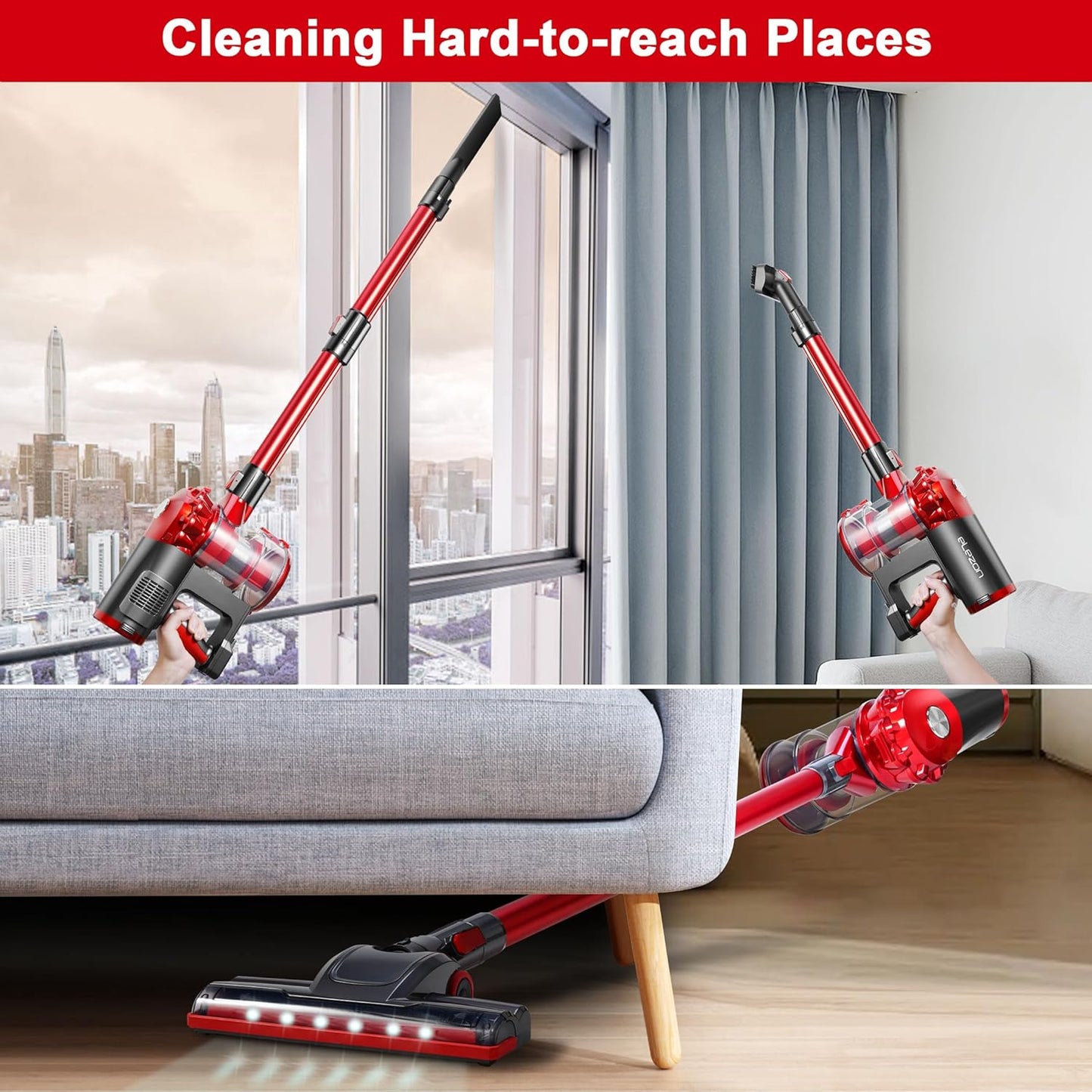 elezon A200 Cordless Vacuum Cleaner with 18000Pa Powerful Suction, 38 Min Runtime, 2200mAh Battery, HEPA Filter, Portable Stick Vacuum for Hardwood Floor, Lightweight Handheld for Home, Pet Hair, Car