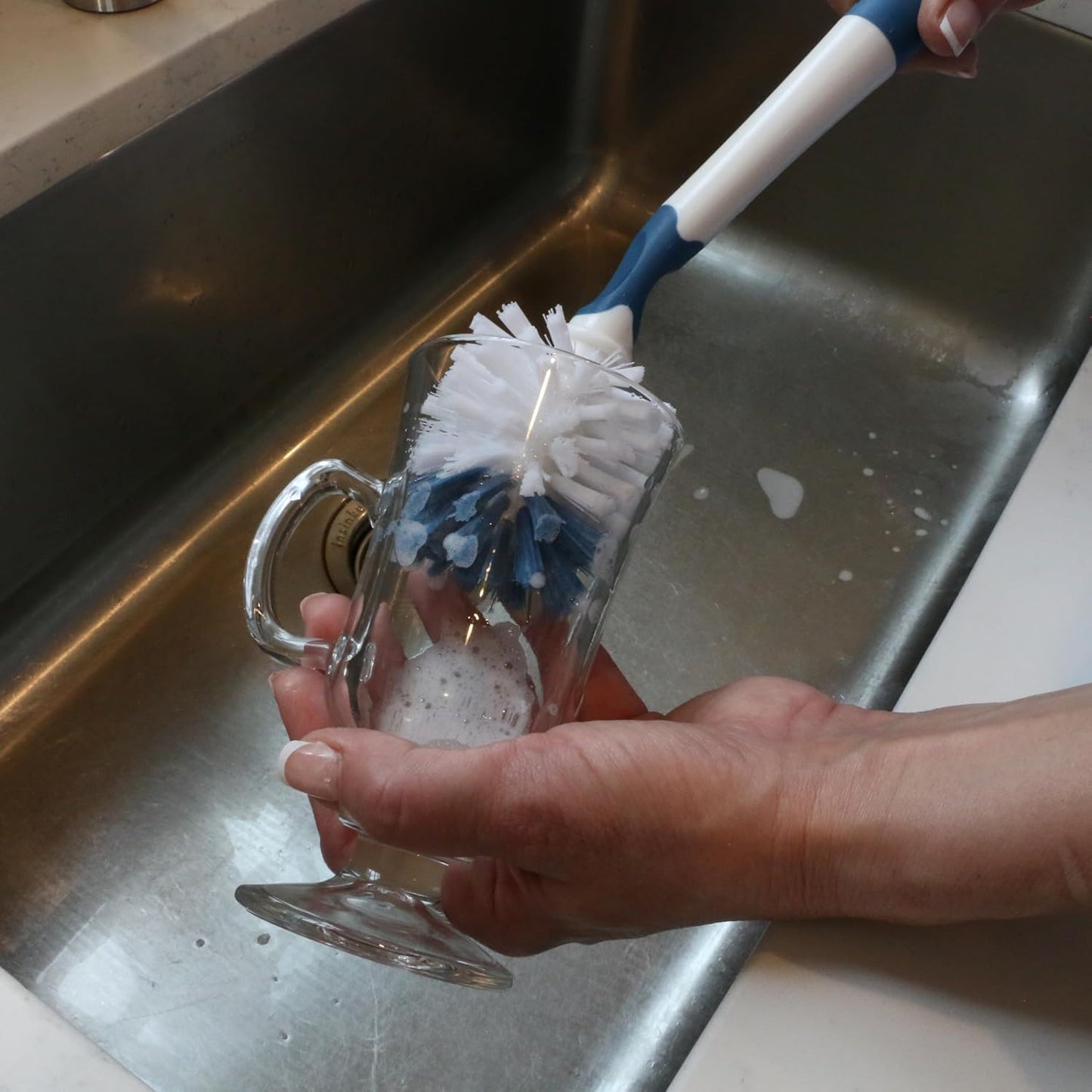 Unger 16” Flexible Glass and Bottle Scrub Brush, Extra-Long, Non-Scratch Cleaning Scrubber for Water Bottles, Travel and Coffee Mugs, Pitchers, Vases, Decanters, Glassware