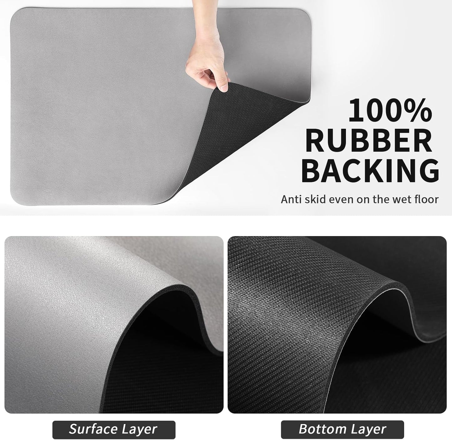 Dish Drying Mat for Kitchen Counter, Heat Resistant Drainer Mats with Non-slip Rubber Backed, Hide Stain Kitchen Super Absorbent Draining Mat, Easy to Clean Dish Rack Pad, Grey 18"x32"