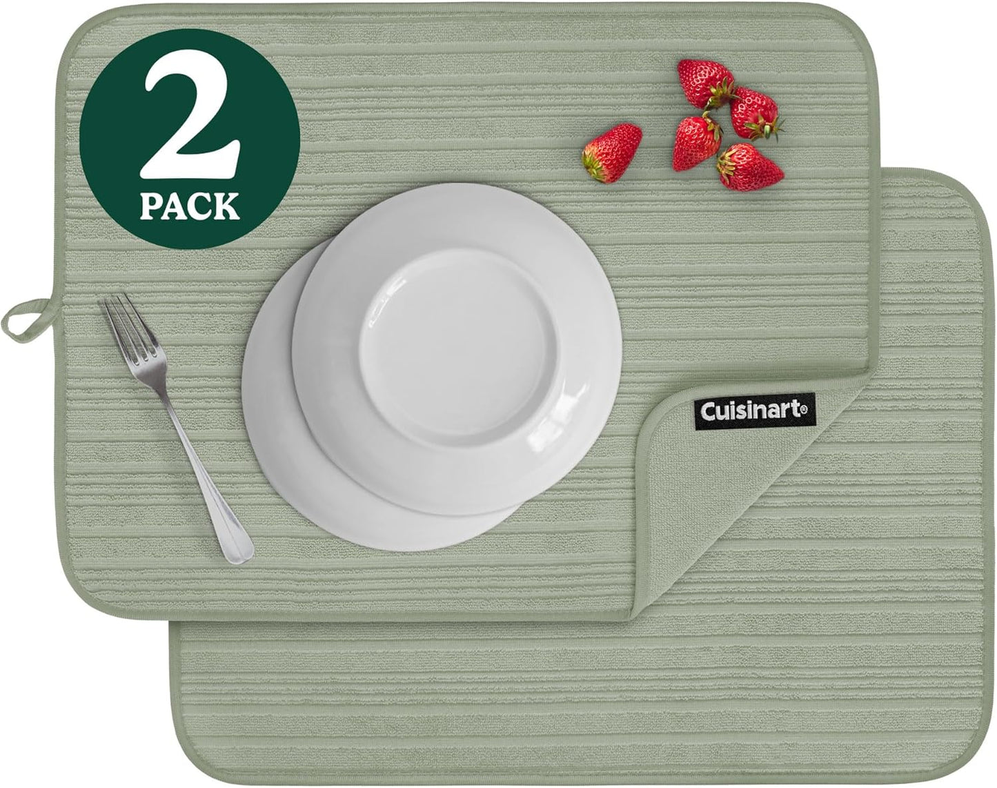 Cuisinart Dish Drying Mats for Kitchen Counter - (2) 18" x 24" Ultra Absorbent Dish Drying Mat XL - Foldable, Machine Washable, Fast Drying Dish Mat (Horizontal Stripes)