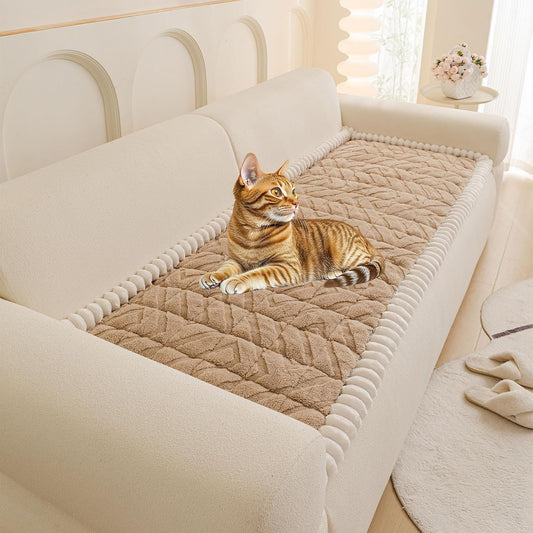 OTOB Couch Covers for 3 Cushion Couch Sofa Pet Friendly, Washable & Non Slip Geometric Jacquard Modern Plush Fuzzy Sofa Slipcovers Protector, All Season Soft Pet Couch Cover (Coffee, 27.6"x82.7")