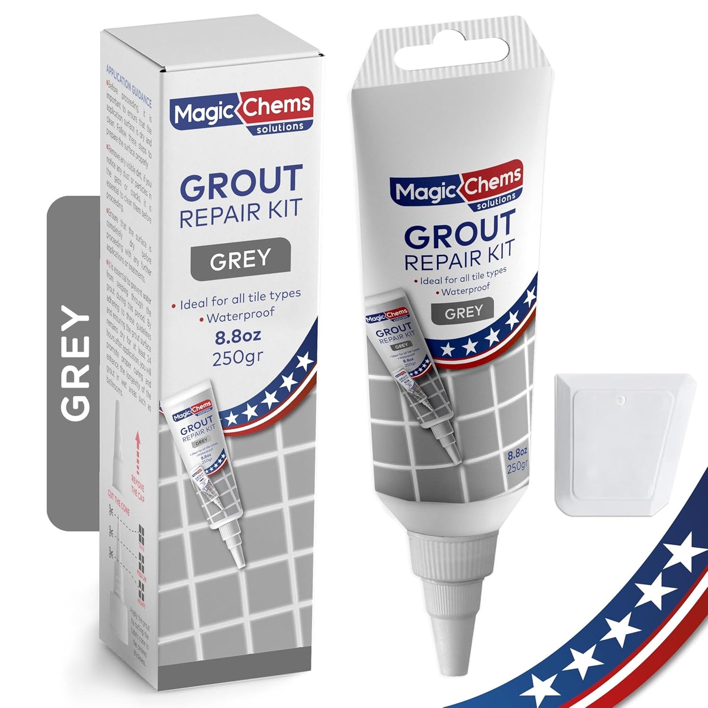 Tile Grout Repair, Grey 8.8 oz/250gr. Fast Drying Grout Repair Kit, Grout Filler Tube Repair Kit, Tile Grout Paint, Grout Sealer Restore and Renew Bathroom Floor, Tile Gaps Joints Lines, Nozzle Cutted