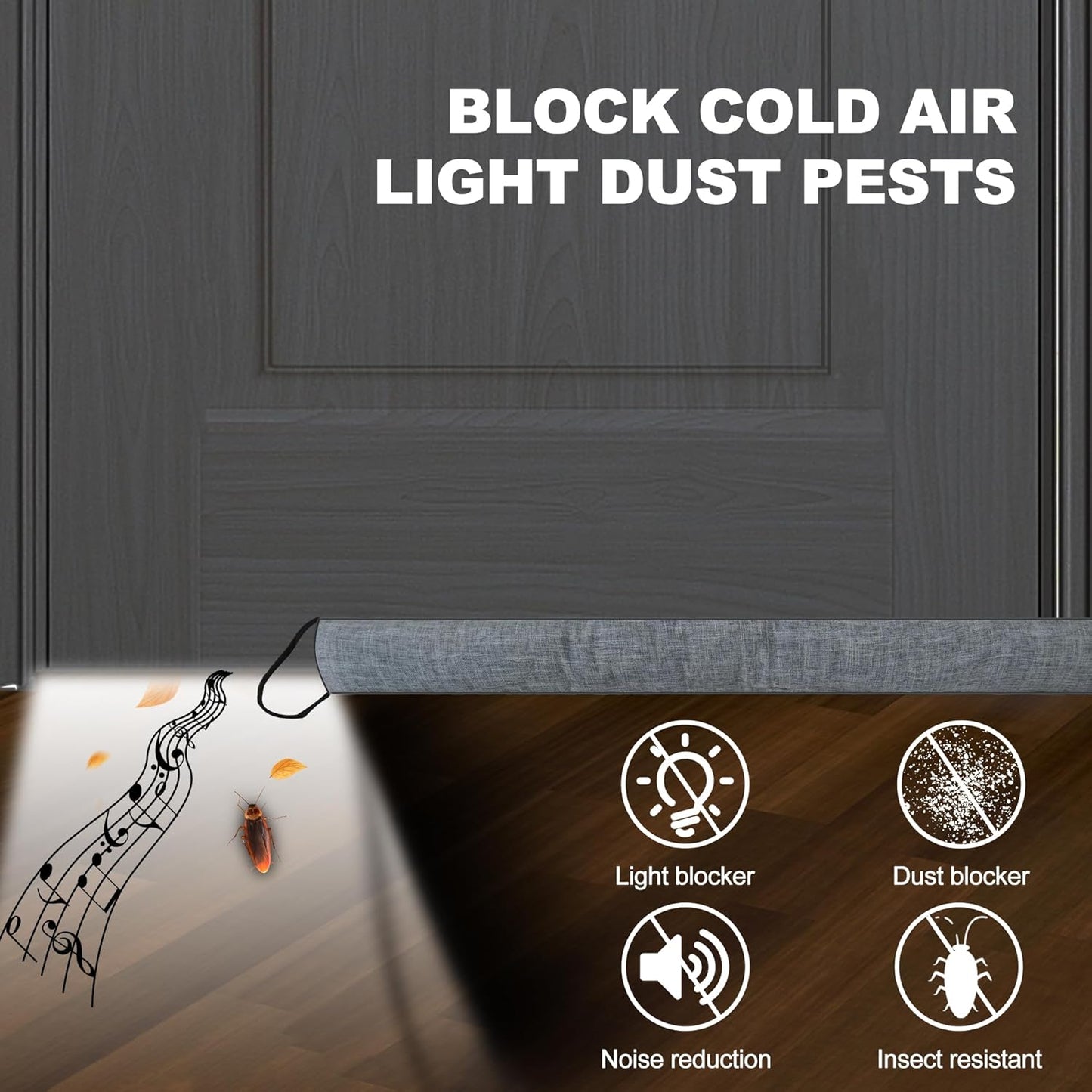 QUOLIX Triangle Under-Door Draft Stopper, 32" Noise Blocker, Weighted Weather Stripping, Gray Cotton & Polyester, Multi-Function Noise & Light Blocker,Gray