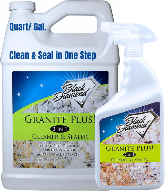 Black Diamond Stoneworks GRANITE PLUS! 2 in 1 Cleaner & Sealer for Granite, Marble, Travertine, Limestone, Ready to Use! (1-Quart/1-Gallon)