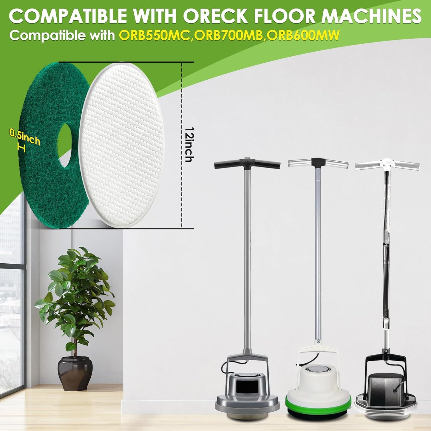 2 Pack 12" Floor Machine Pads Compatible with Oreck Commercial 550MC 437.056 Orbiter Scrubber Machine, Microfiber Carpet Bonnet, Floor Buffer Pad for Deep Cleaning (Stripper & Bonnet)