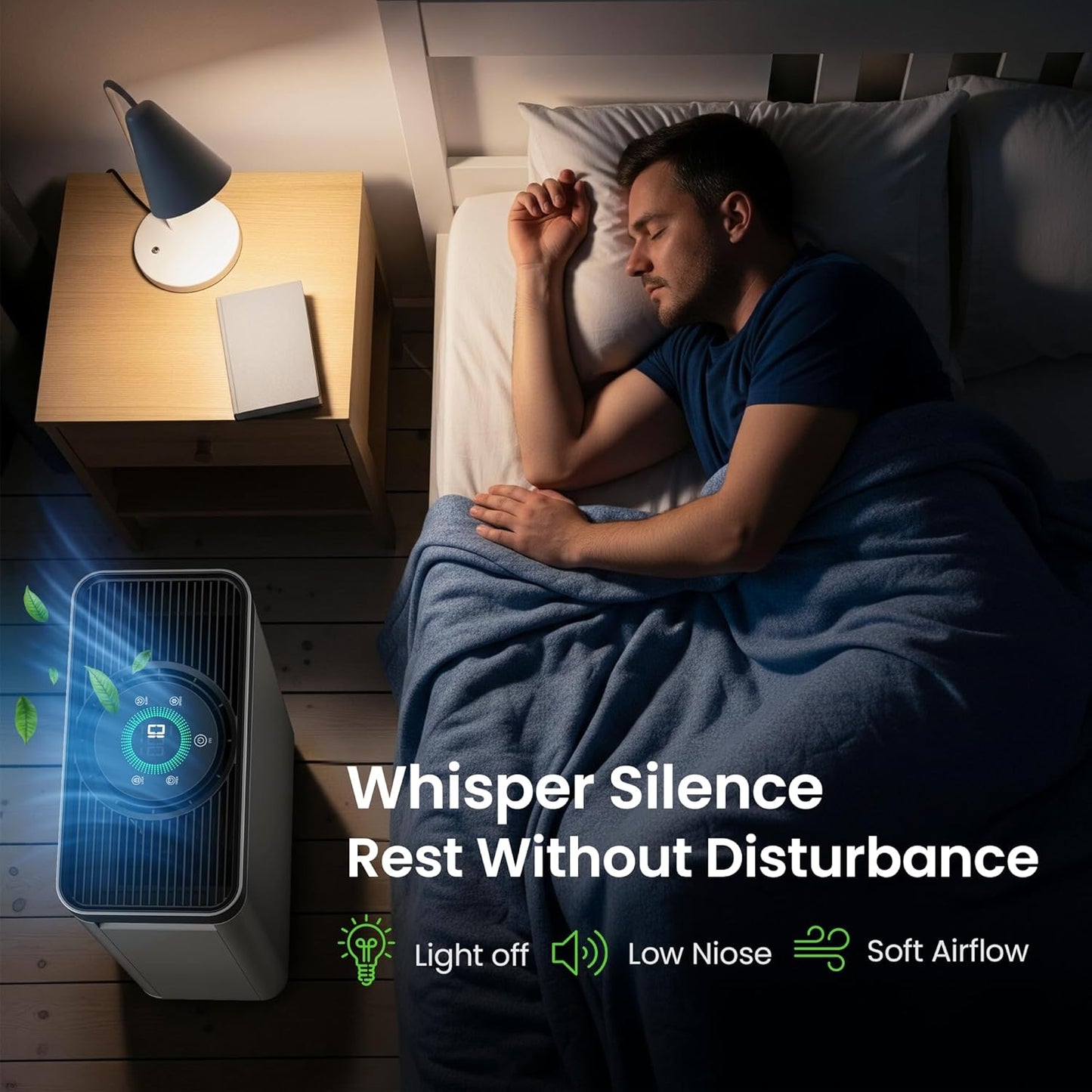 VUSIGN Air Purifier for Home Dorm Room up to 1110 ft², CADR 143 CFM, H13 HEPA Filter, Smart App Control, Auto Air Quality Sensor Display, Quiet Sleep Mode, for Pets Hair, Dust, Smoke, Odor