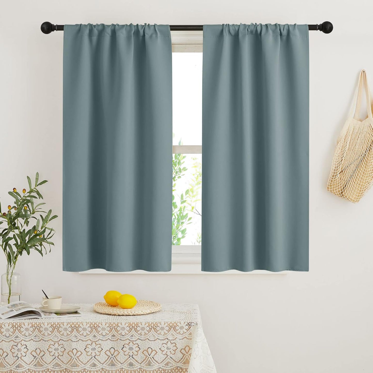 RYB HOME Small Window Curtains with Rod Pocket Design, Blackout Privacy Curtains Drapes Energy Efficient Covering for Closet Pantry W 29 x L 45 inches, 2 Panels, Dusty Blue