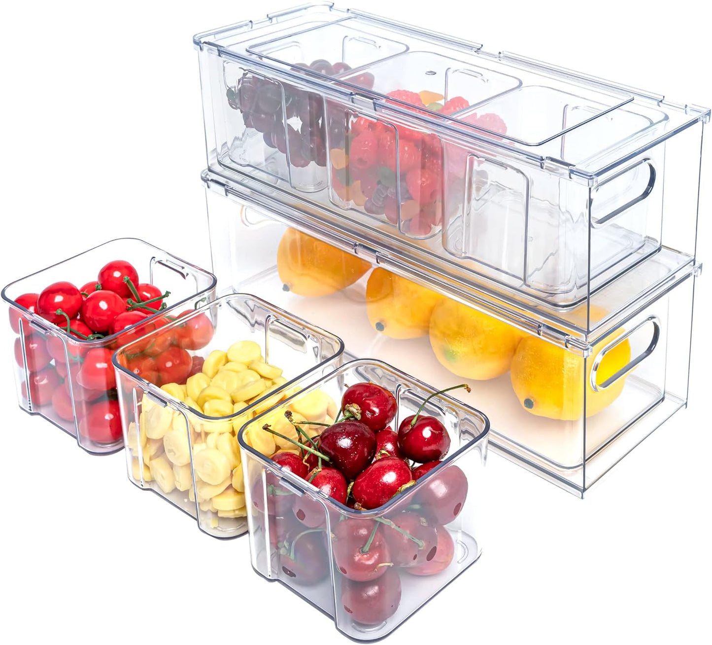 MineSign 3Pack Fridge Organizer Drawer Divider Cube Pull-Out Bins Clear Food Container Refrigerator Storage box Produce Saver for Pantry Kitchen Cabinet