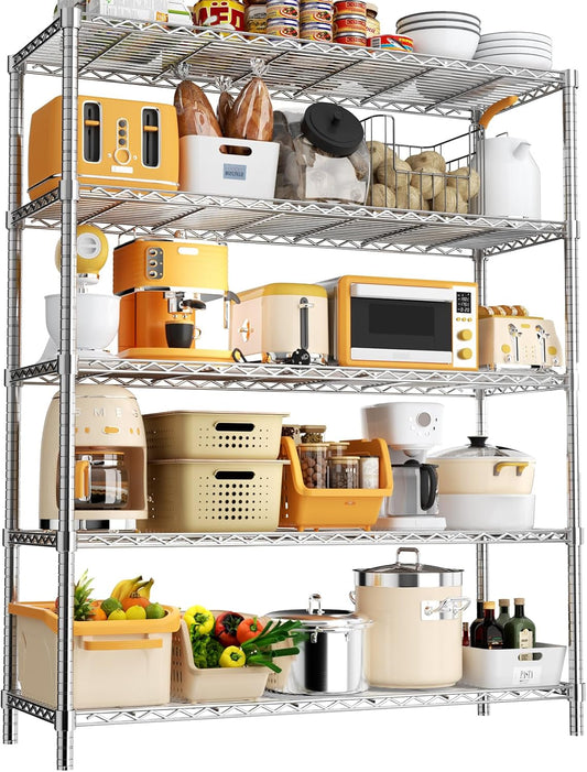 Storage Shelves, 48" L x 20" W x 72" H Heavy Duty Garage Wire Shelving Unit Loads 2000LBS, 5-Tier Adjustable Metal Industrial Utility Shelf Rack for Kitchen, Laundry Room, Basement