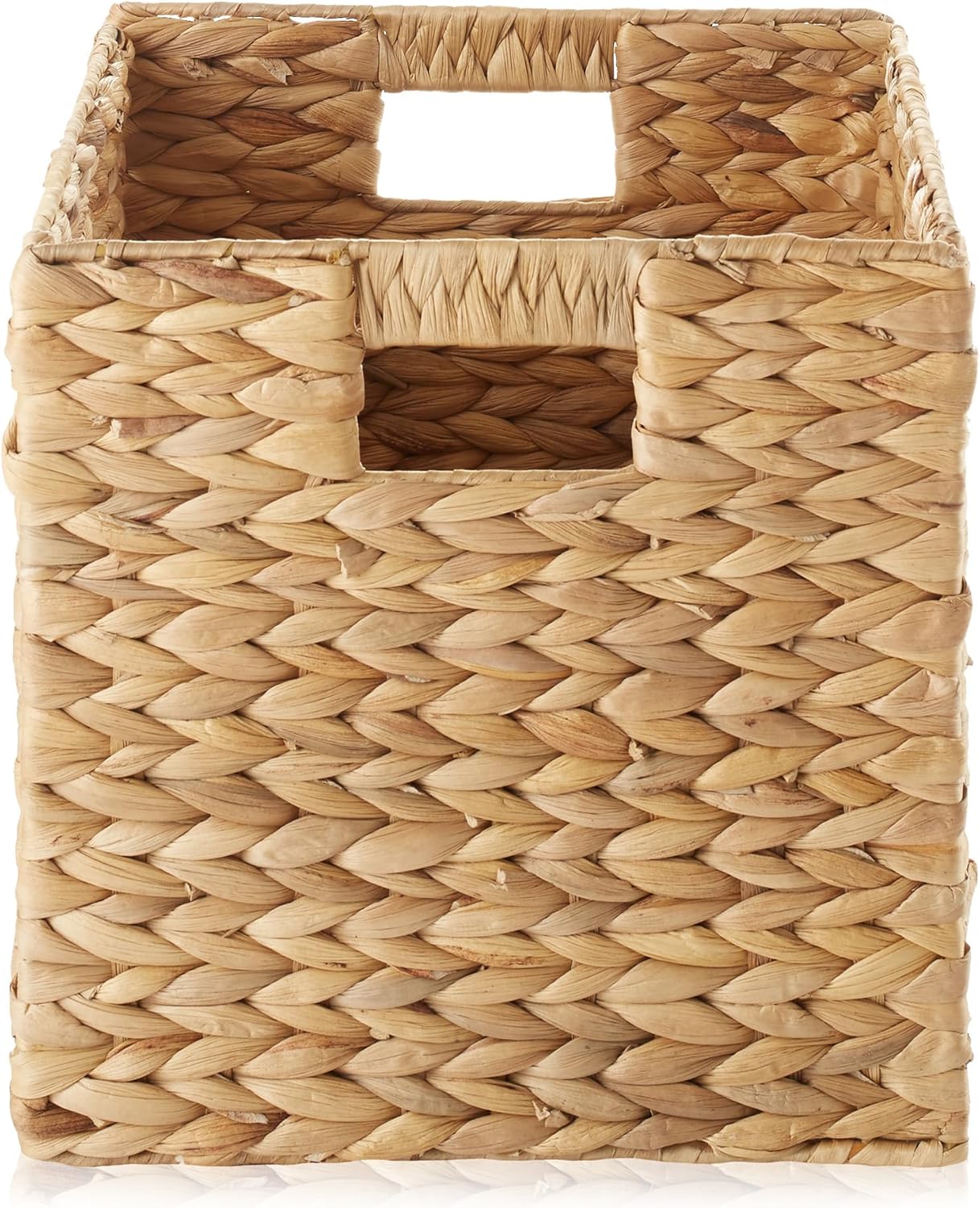 Casafield 10.5" x 10.5" Water Hyacinth Storage Baskets, Natural - Set of 2 Collapsible Cube Organizers, Woven Bins for Bathroom, Bedroom, Laundry, Pantry, Shelves