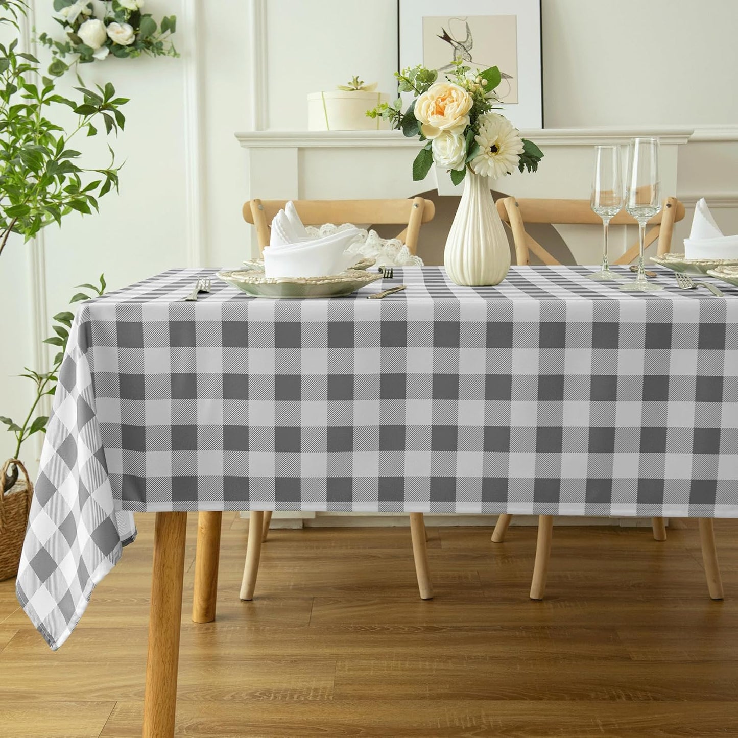 Waterproof Plaid Tablecloth Fabric - Square 58x58 Inch Classic Gingham Checker Table Cloth for Indoor/Outdoor Use - Buffalo Table Cover for Picnics, BBQs, and Parties