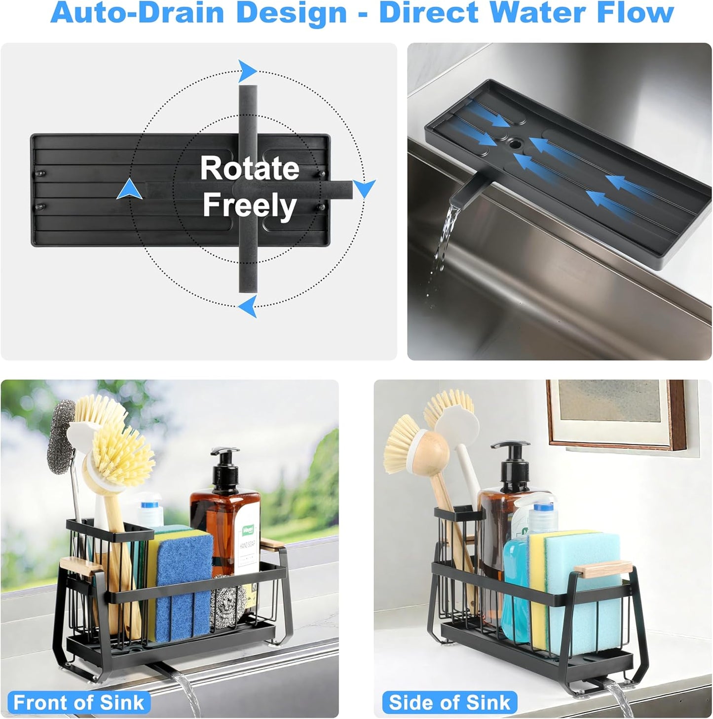 Suction Cup Sponge Holder for Kitchen Sink Caddy Organizer Rack for Dish Brush Holder and Soap Dispenser, Stainless Steel Sink Sponge Caddy for Bathroom Countertop Storage Auto Drain