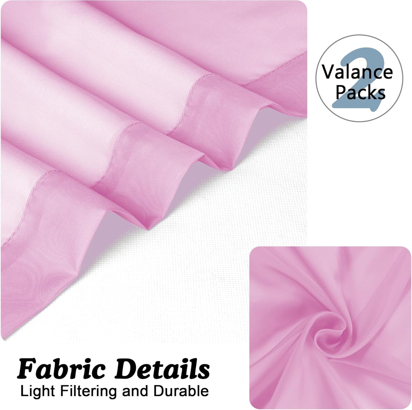 Chyhomenyc Pink Curtains Over Sink 36 Inch Length 2 Panels, Light Filtering Short Rod Pocket Voile Sheer Drapes for Bathroom Living Room Small Windows, Each 42W x 36L inches