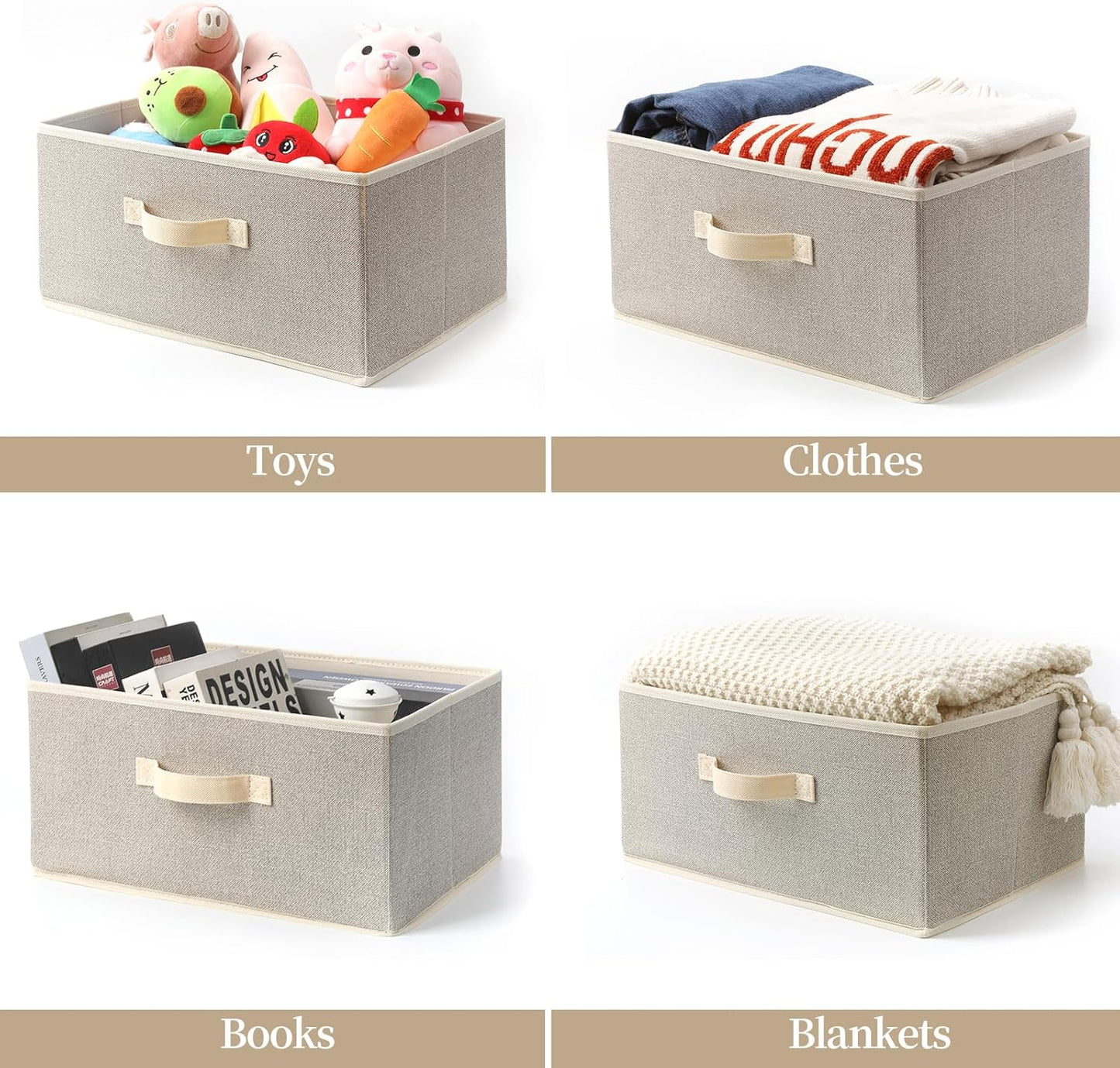 Storage Baskets, 15.7 Inch Woven Fabric Bins, Storage Cubes with Reinforced Handles, Organizer Bins for Closet Shelves, Foldable, Clothes. (2PCS/Beige-15.7*11*7.8inch)