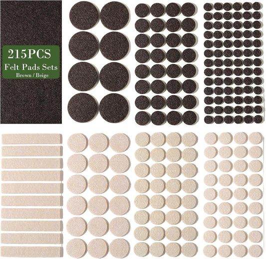 Fursafe&Q Felt Furniture Pads, Furniture Felt Pads for Hardwood Floors -Self Adhesive Chair Leg Floor Protectors, Protect Your Floors from Nicks, Bumps and Scratch, 215 Pcs Brown Beige Chair Feet