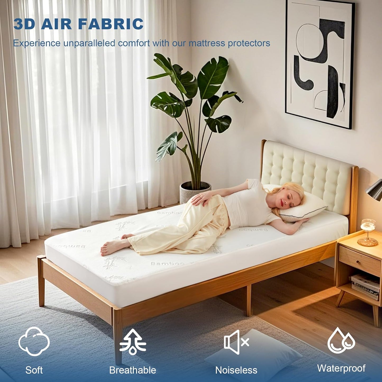 Waterproof Mattress Protector, Twin XL Size Mattress Pad Fitted 6-15" Deep Pocket, 3D Air Fabric Bed Mattress Cover Noiseless Washable for College Dorm