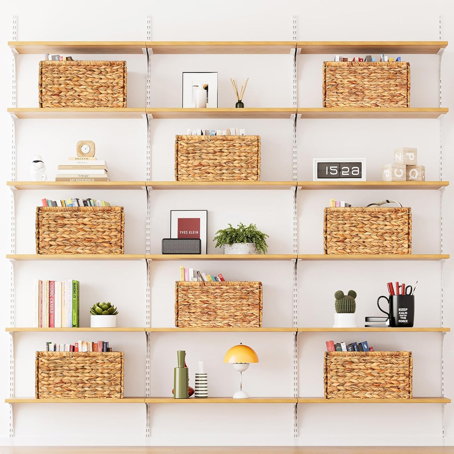 SpaceAid 8 Pack Wicker Basket, Storage Baskets for Organizing, Woven Rattan Basket with Handles for Shelves, Water Hyacinth Large Cube Organizer Storage Bin, 13x8.2x7 inch, Natural