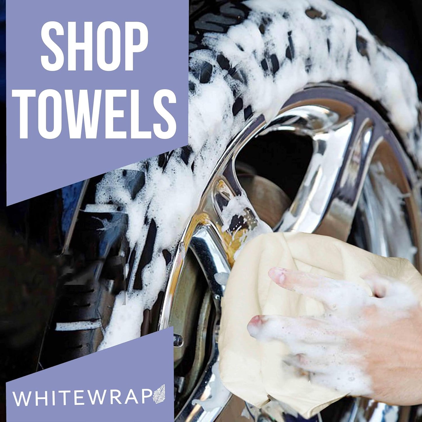 WHITEWRAP Shop Towels| Multipurpose Commercial and Residential Shop Cleaning|Car Wash, Polish, Housewares, Coffee Machine, Restaurant, Bathrooms, Electronics, Auto Garage | 50Pack 14"x12" Natural