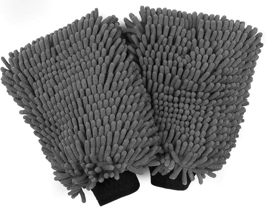 HOMEXCEL Car Wash Mitt, 2PK Chenille Microfiber Wash Mitt, Scratch-Free & Lint-Free, Rich Foam, Highly Absorbent, Double Sided, Perfect for Car Washing and Detailing, 10.2" x 6.7 ", Grey