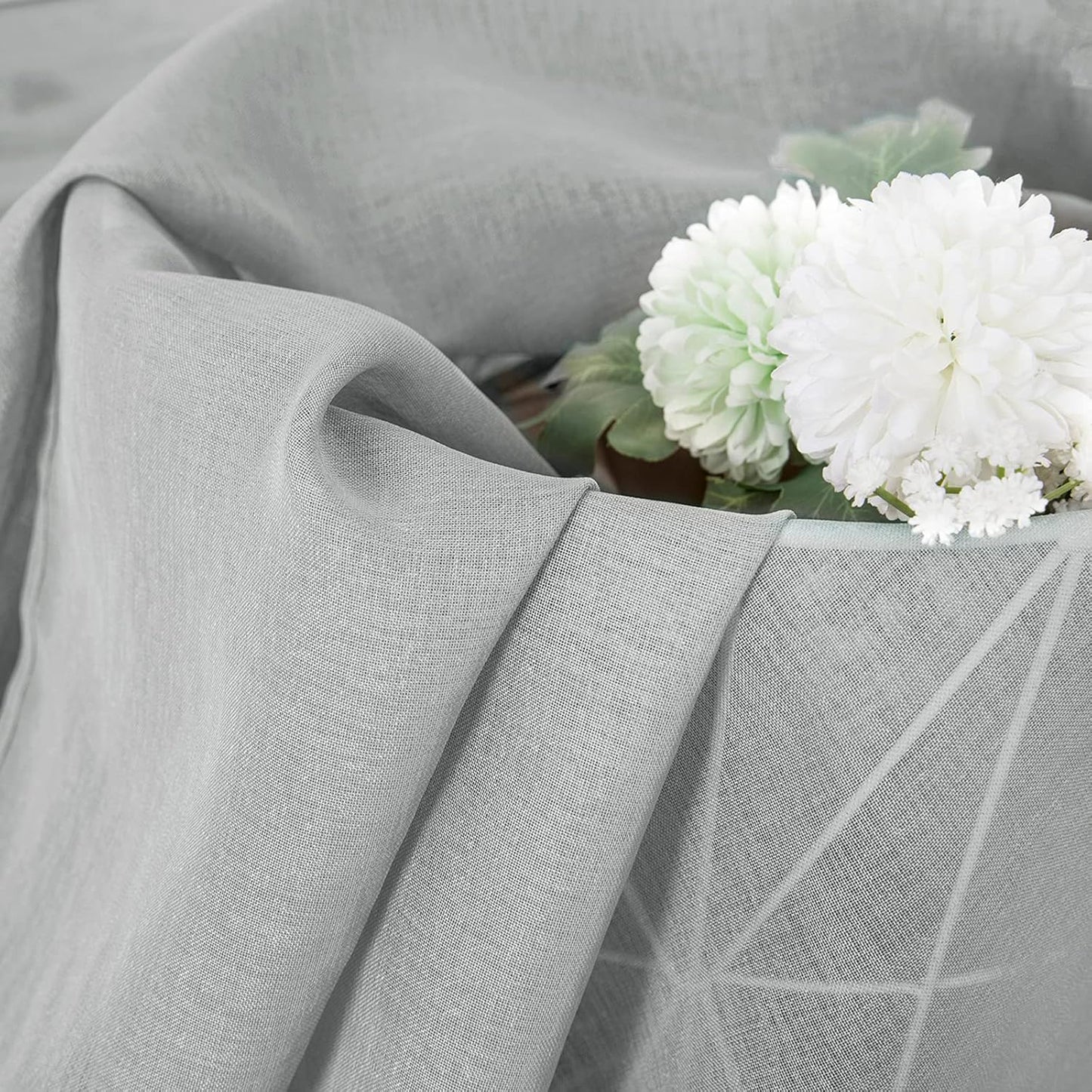 Tollpiz Short Sheer Curtains Linen Textured Bedroom Curtain Sheers Light Filtering Rod Pocket Voile Curtains for Living Room, 54 x 45 inches Long, Silver Grey, Set of 2 Panels