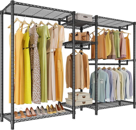 VIPEK Classic V6 Plus Wire Garment Rack Heavy Duty Clothing Rack for Hanging Clothes, Metal Freestanding Closet Wardrobe Rack Portable Clothes Rack, 84.7" L x 15.8" W x 76.4" H, Load 1120lbs, Black