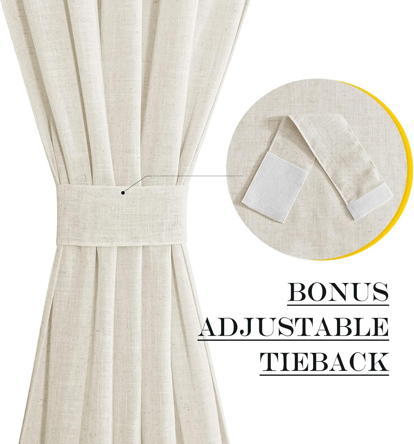 NICETOWN Linen Sheer Patio Door Curtain Drapery Panel for Door Window Elegant Soild Rod Pocket French Door Curtain Panel, 26" x 72" with Tieback, 1 Piece, Linen