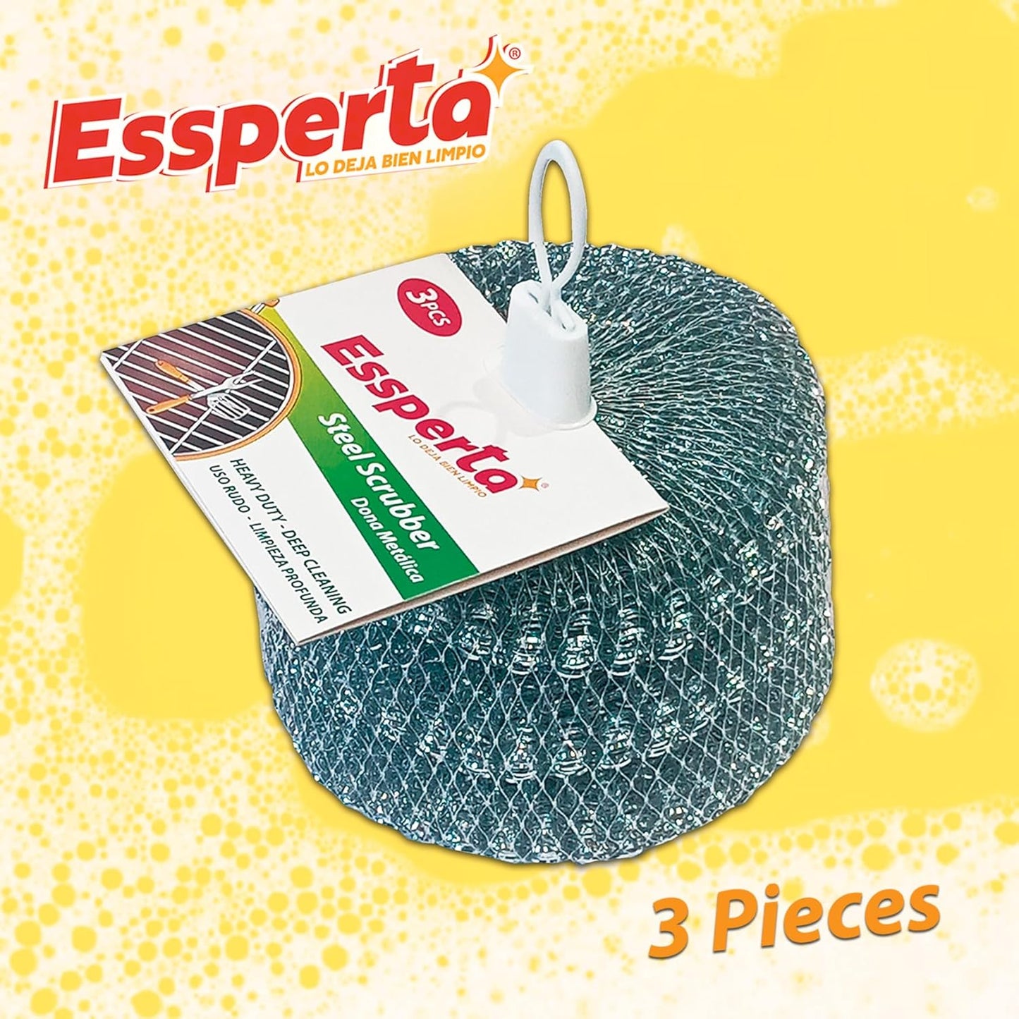 3 Pcs ESSPERTA Stainless Steel Wool Scrubber，3 Steel Scrubber Wool Pads for Cleaning Dishes, Metal Scrubber Pot Scrubbers Can Clean Iron Pots, Stoves, Barbecue Grills, Wash Sink
