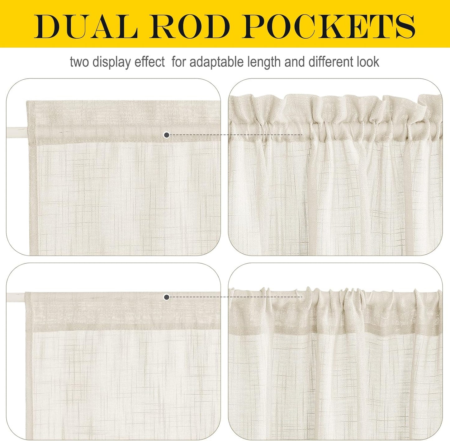 NICETOWN Sidelight Door Curtains 72 Inches Long for Windows Linen Sheer Privacy Protect Light Filtering French Door Side Curtain Panels with Tie Back, 12 Inch Width, 1 Panel, Beige