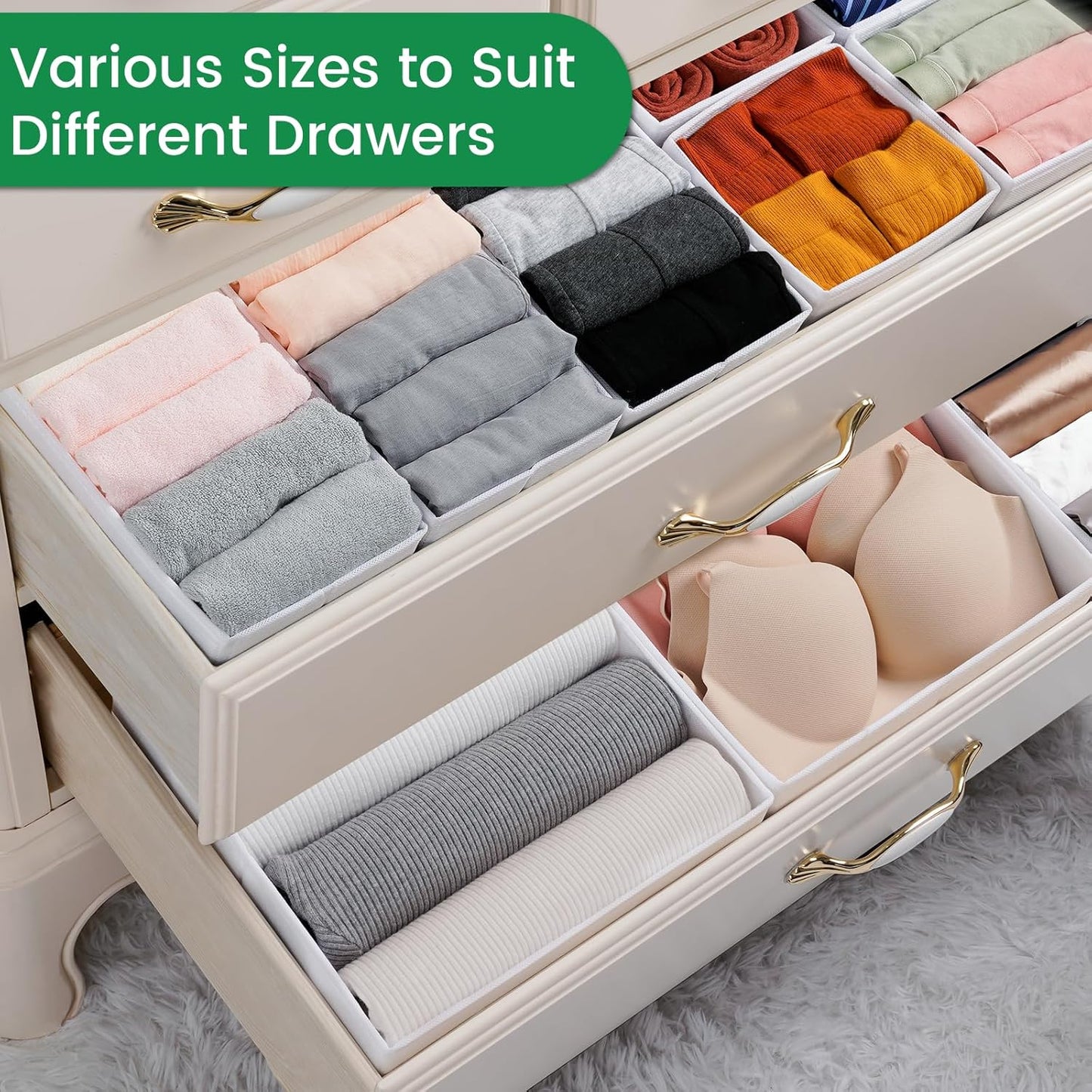 Criusia 16 Pack Underwear Drawer Organizer, Drawer Organizer Clothes, Foldable Cloth Storage Box Closet Dresser Drawer Divider Organizer for Clothes, Scarves (White)