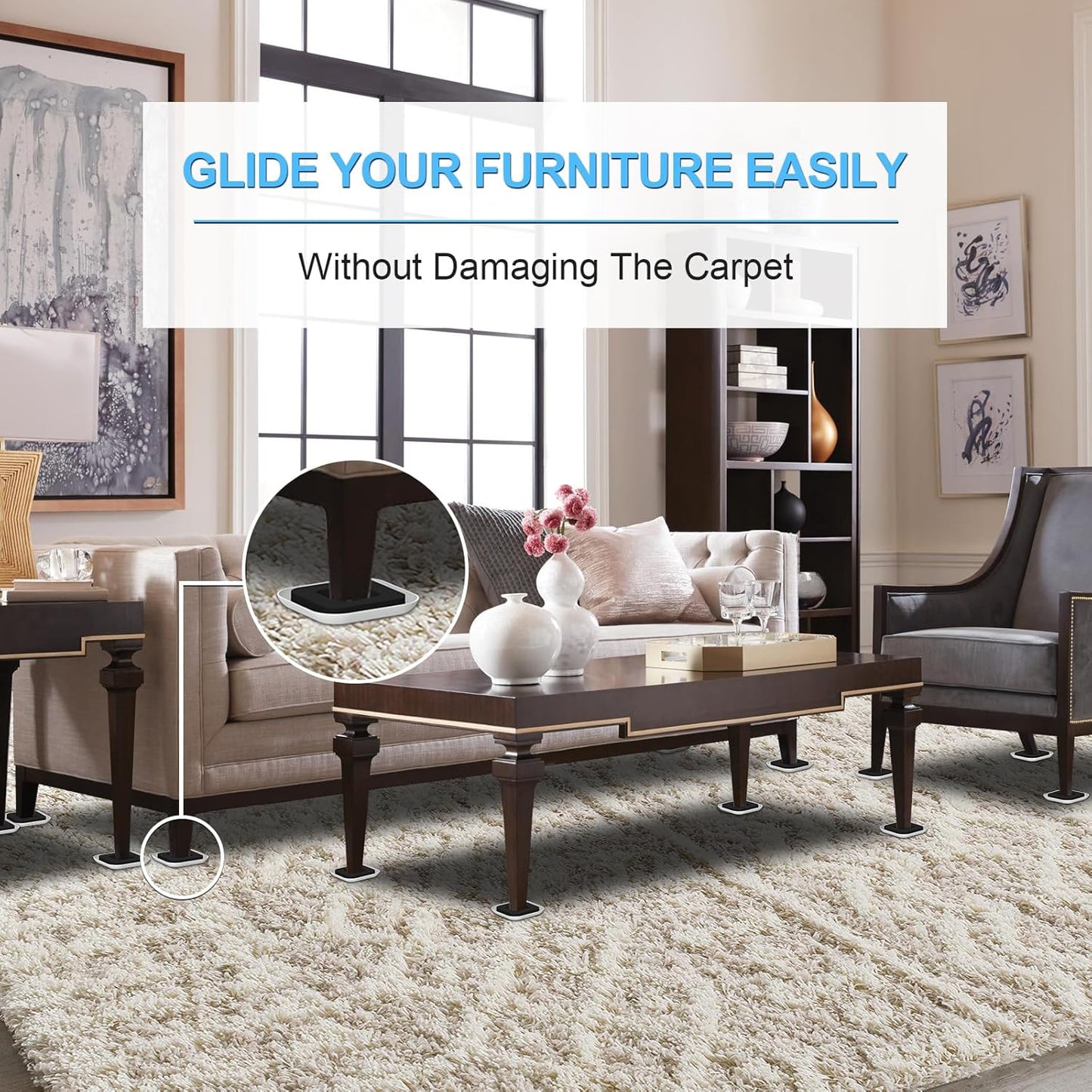 Upgrade Furniture Sliders, Furniture Sliders for Carpets, 8 PCS 4.3" Moving Pads with Anti-Slip Groove, Furniture Moving Sliders for Easy Move Bed Couch Tables Cabinet Heavy Duty, Protect Carpets