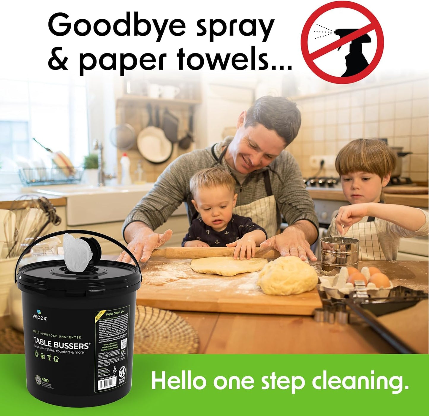 Wipex Table Bussers - Natural Cleaning Wipes for Multi Surface Cleaning, Cleaning Vinegar in Plant Based Sanitizing Wipe, Clean Restaurant Tables, Counters and Household Items, 400 Count (Pack of 2)