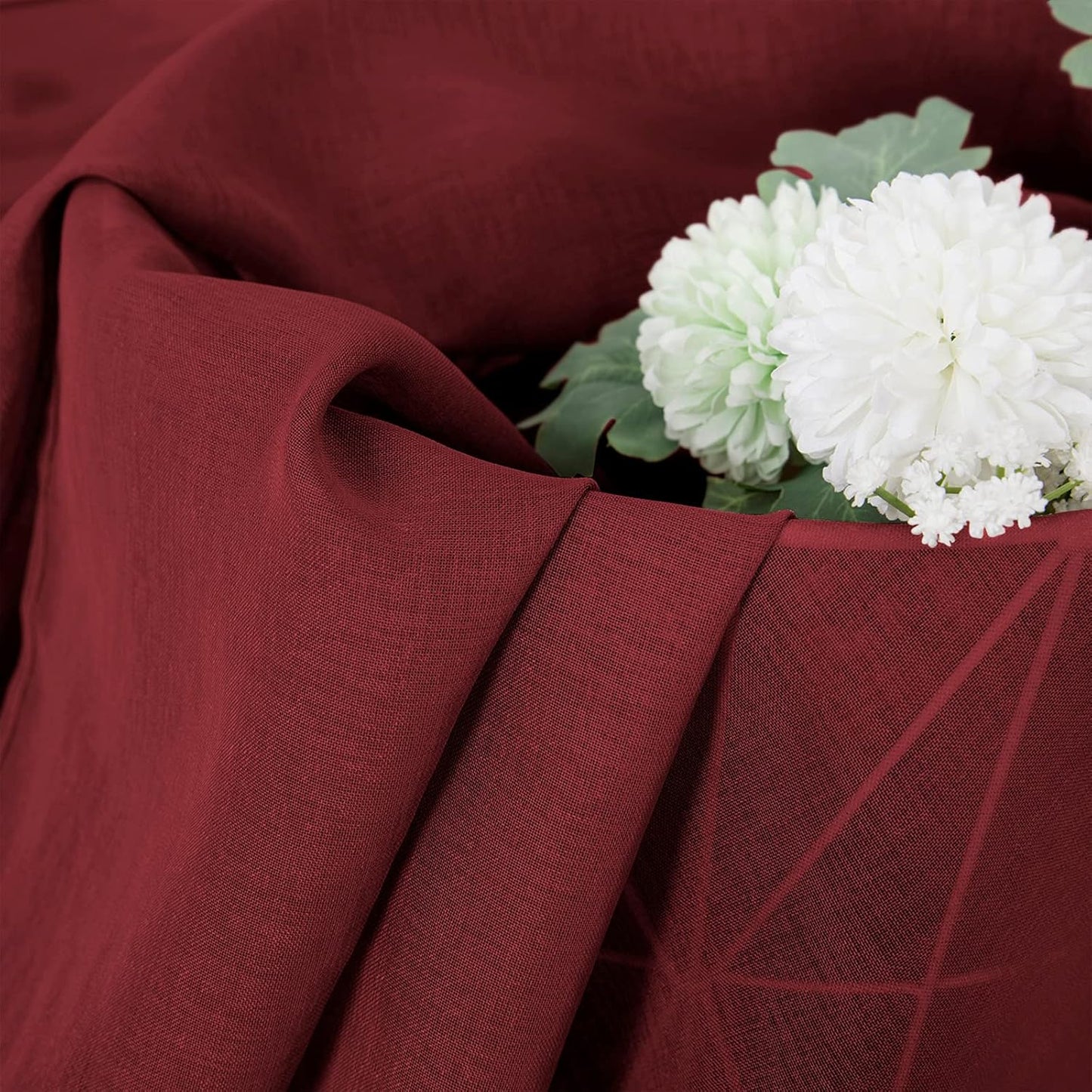 Tollpiz Sheer Curtains Bedroom Linen Textured Curtain Sheers Light Filtering Voile Rod Pocket Curtains for Living Room, 38 x 84 inches Long, Burgundy Red, Set of 2 Panels