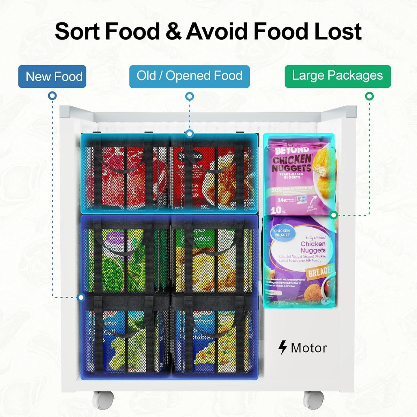 iSPECLE Deep Freezer Organizer Bins - 4 Pack Large Stackable Freezer Organizer Bins for 5 to 7 Cu.Ft Chest Freezers Easy Get Foods without Digging, Faster Freezing Better Freshness, Black