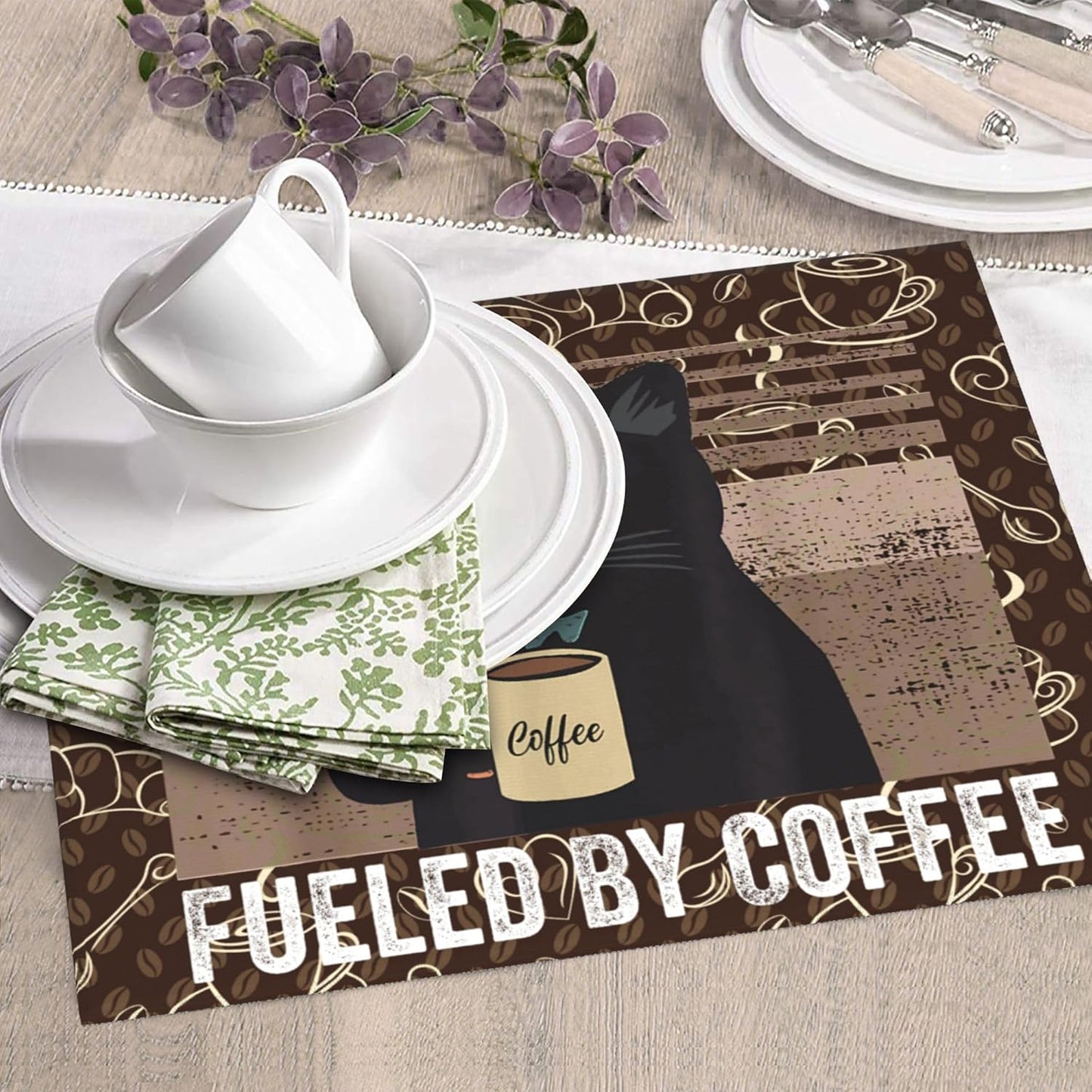 Vintage Cat Dish Drying Mat for Kitchen Counter Retro Coffee Dish Drainer Rack Mats 16x18 Inches Absorbent Reversible Decorative Drying Pad