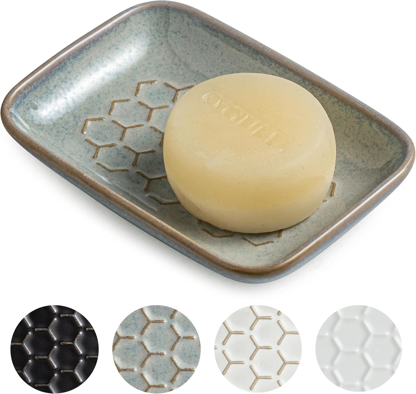 Gomakren Soap Dish for Shower, Bar Soap Holder, Ceramic Soap Dishes for Bar Soap, Sponge Holder Soap Saver Soap Tray for Bathroom Kitchen Sink, 5.5 Inch, Gray