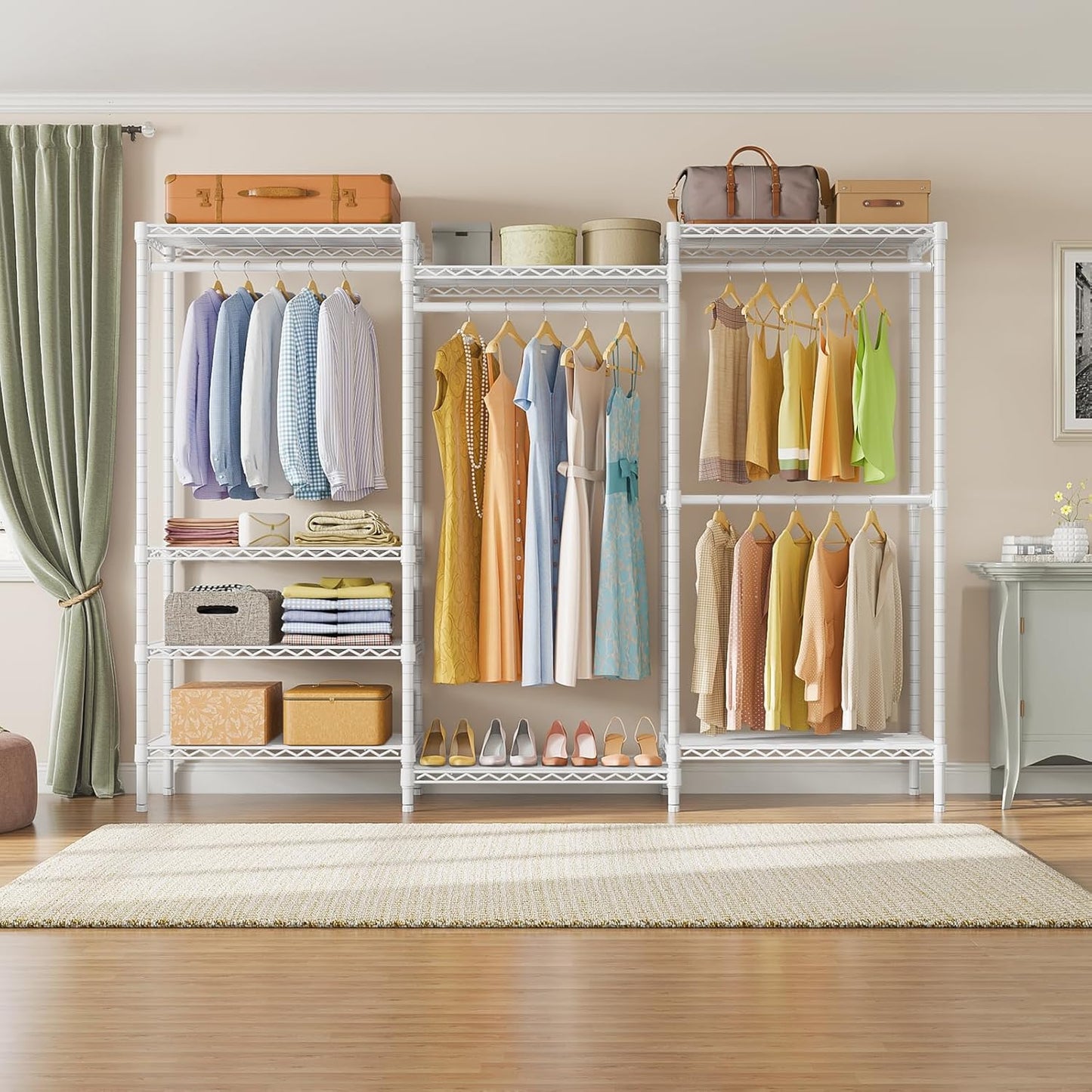 VIPEK V5 Plus Portable Closet Wardrobe Heavy Duty Clothes Rack, Large Free Standing Closet Rack for Hanging Clothes, 85.4" L x 15.7" W x 76.4" H, White