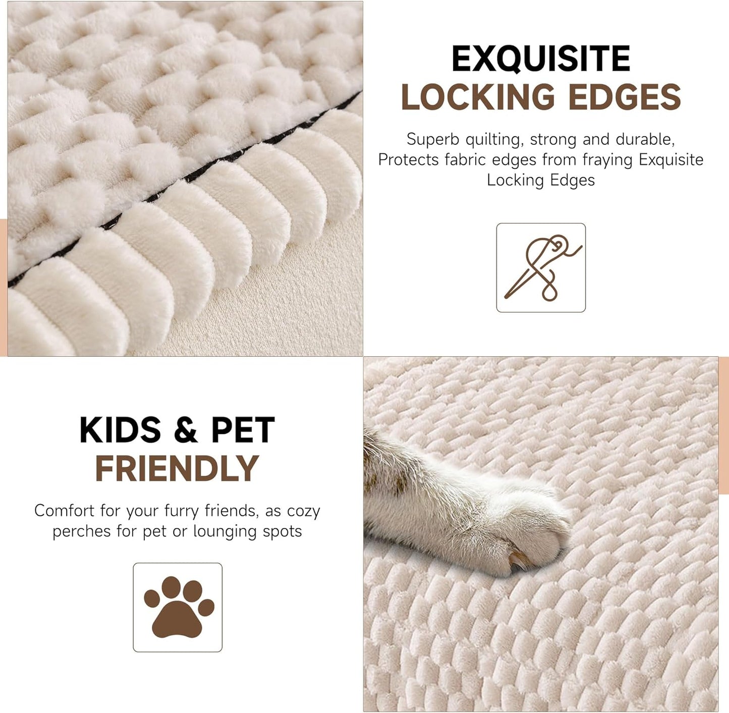 OTOB Couch Covers for Dogs Washable, Non Slip Plush Fuzzy Sofa Slipcovers Dog Cushion Mat, Soft Cozy Kids Pet Friendly Furniture Protector Sofa Cover, All Seasons (Cream, 31.5" x 63.0'')