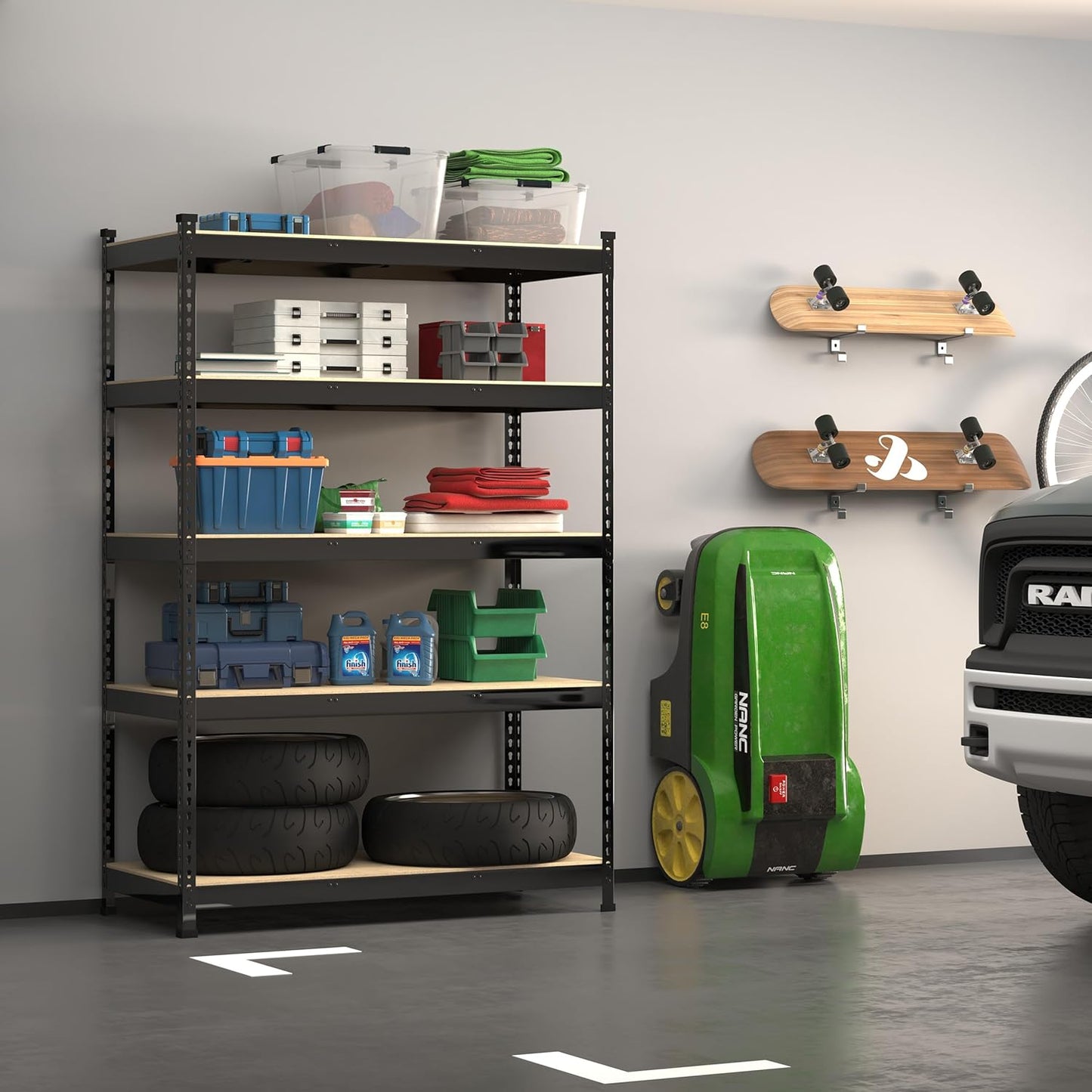 PrimeZone 48" x 24" x 72" Heavy Duty 5 Tier Adjustable Garage Storage Shelving, Metal Utility Rack Shelf Unit for Warehouse Pantry Closet Kitchen, Black, 5 Pack