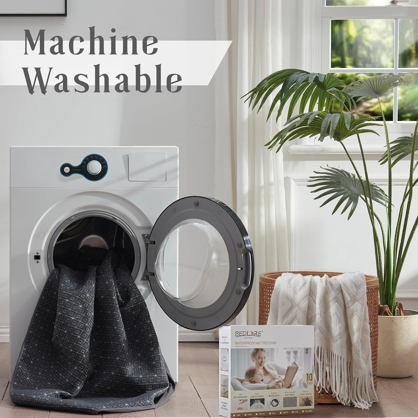 BEDLORE Queen Mattress Protector, Waterproof Noiseless Mattress Cover with Deep Pocket for 6-18 inches Mattress, Soft Breathable Mattress Pad Machine Washable (Dark Gray)